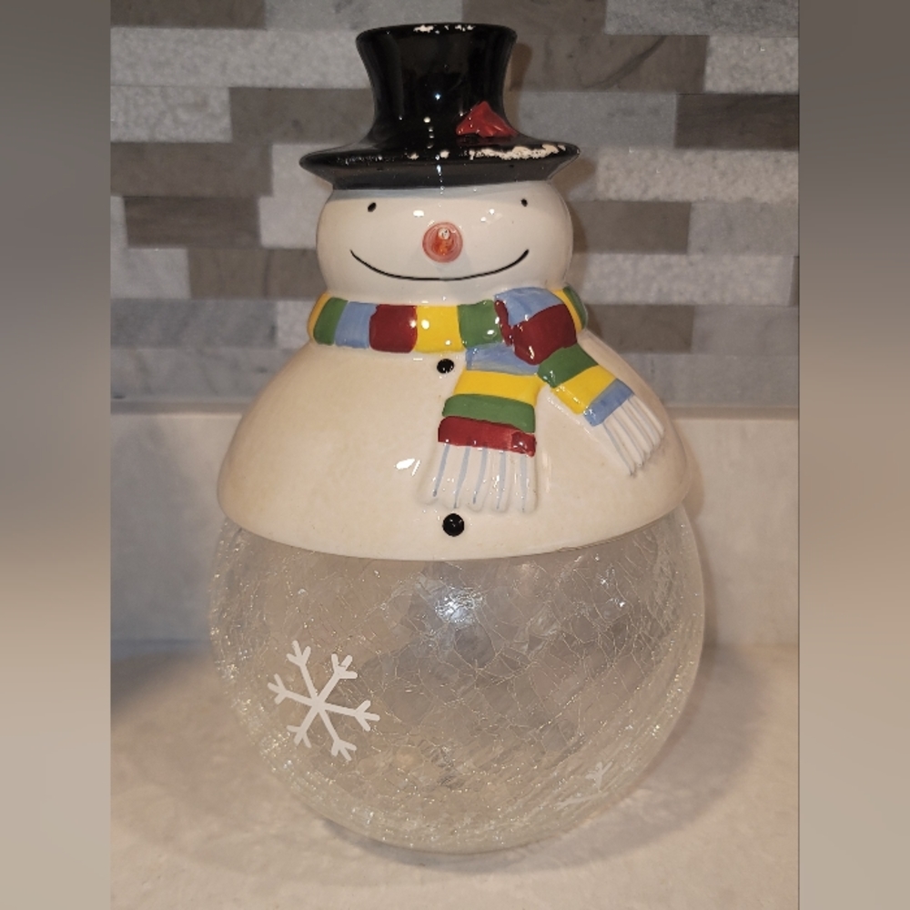 Glass Snowman Cookie Jar